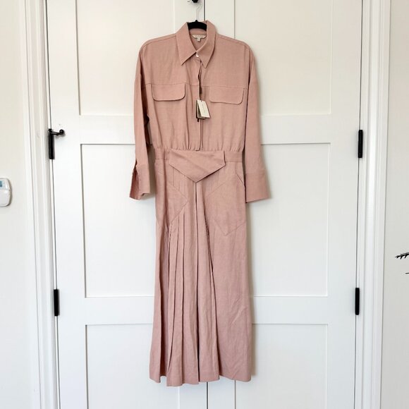 Massimo Dutti Pink Linen Midi Dress – Size 6 – New With Tags - Picture 1 of 10